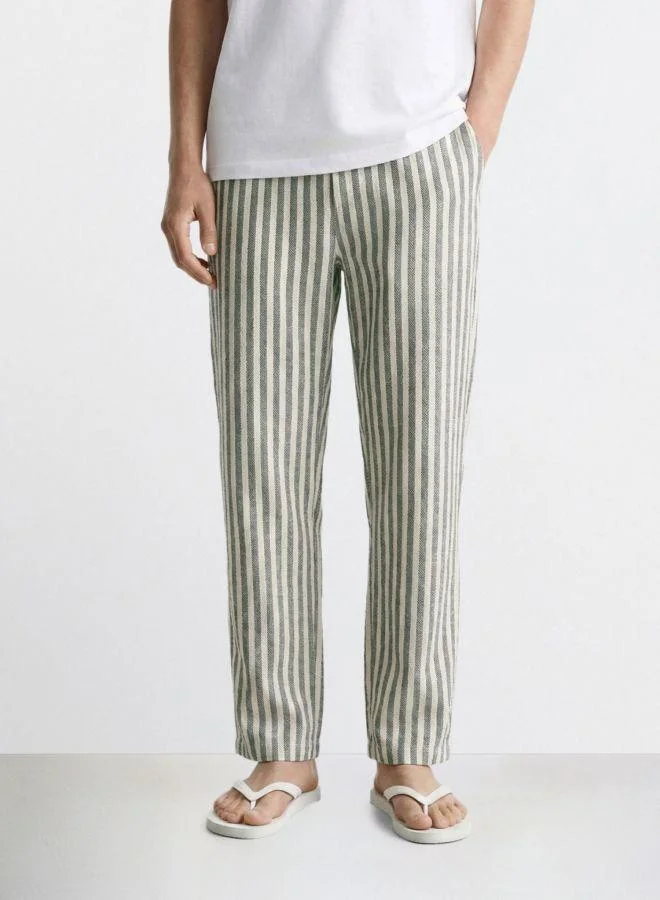 The Indian Garage Co Men Loose Fit Vertical Striped Cross Pocket Mid-Rise Trousers